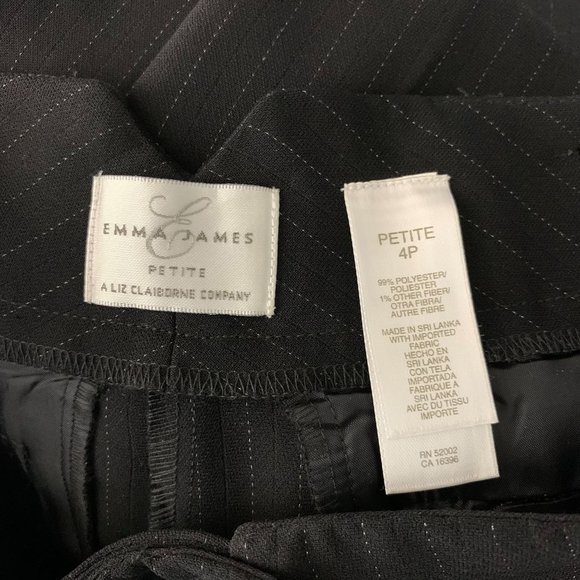Vintage Emma James Pinstripe Dress Pants 4P Black Ankle Crop Pockets Button - Picture 5 of 5